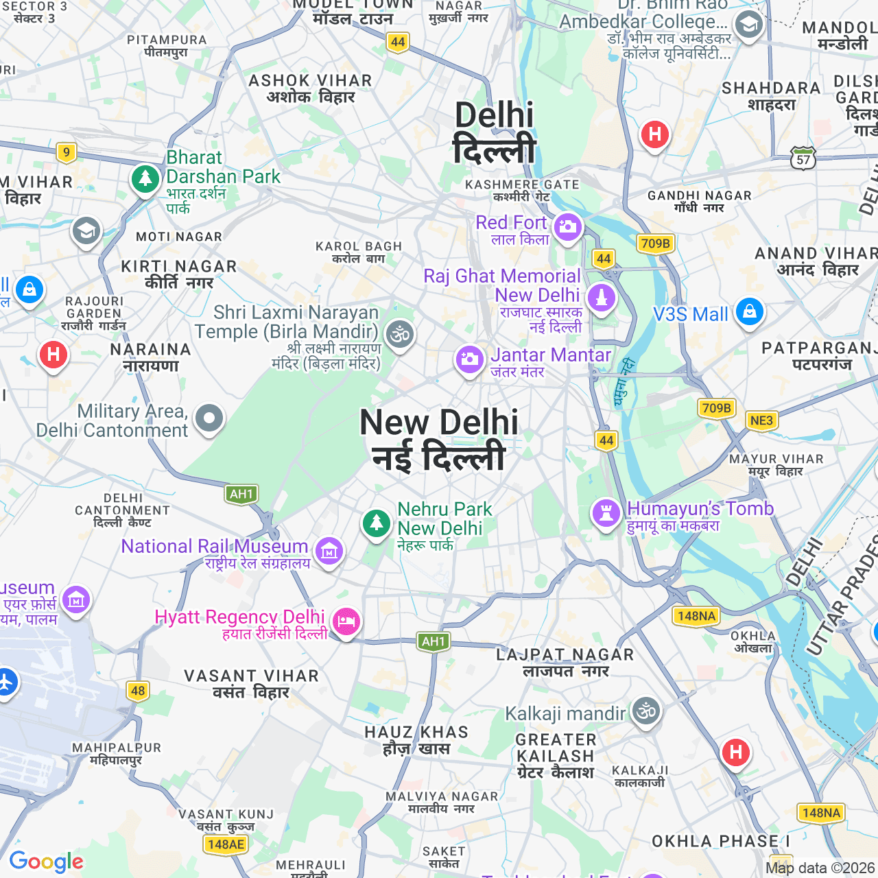 Map of New Delhi, a major hub on the Indian Railways network